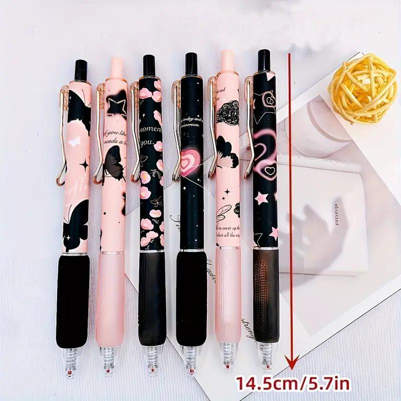 Butterfly Design Gel Pen, 6 Counts/set Black Ink Retractable Gel Pen, Writing Pen for Office School Student