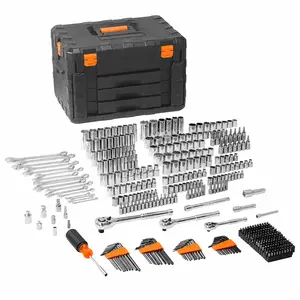 [fathersdaygift] Heavy-Duty Tool Kits, 450-Pcs Automotive Tools Set with 1/4"-3/8"-1/2" Drive Deep/Standard Sockets, Bits, Hex Wrenches, Combination Wrench, Accessories & Storage Case (Summervibes), Hardware, Tools And Gadgets