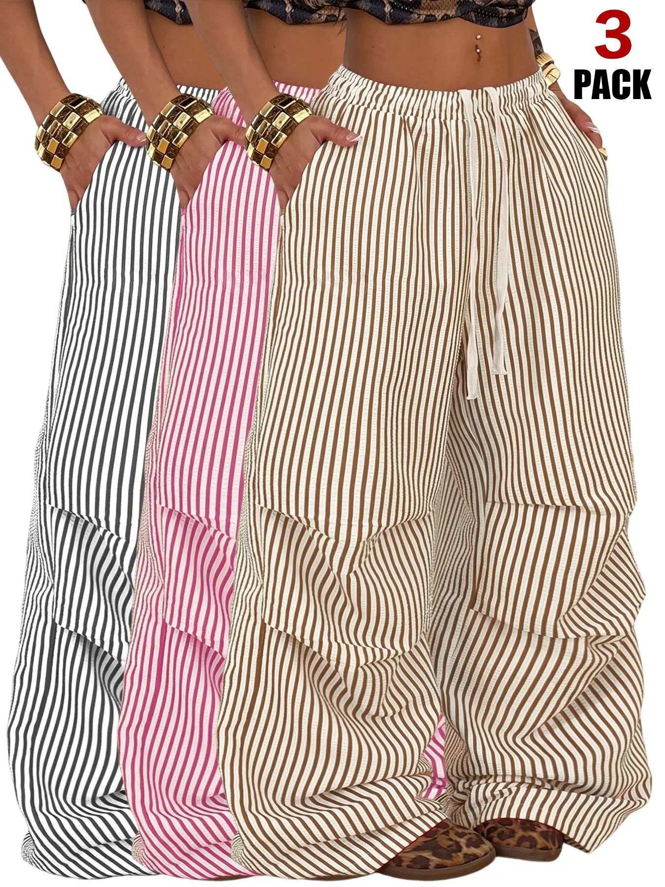 Women's Striped Wide Leg Pants, High Waisted Drawstring Casual Trousers, Loose Fit Baggy Lounge Pants, Y2K Streetwear, Comfortable Everyday Wear