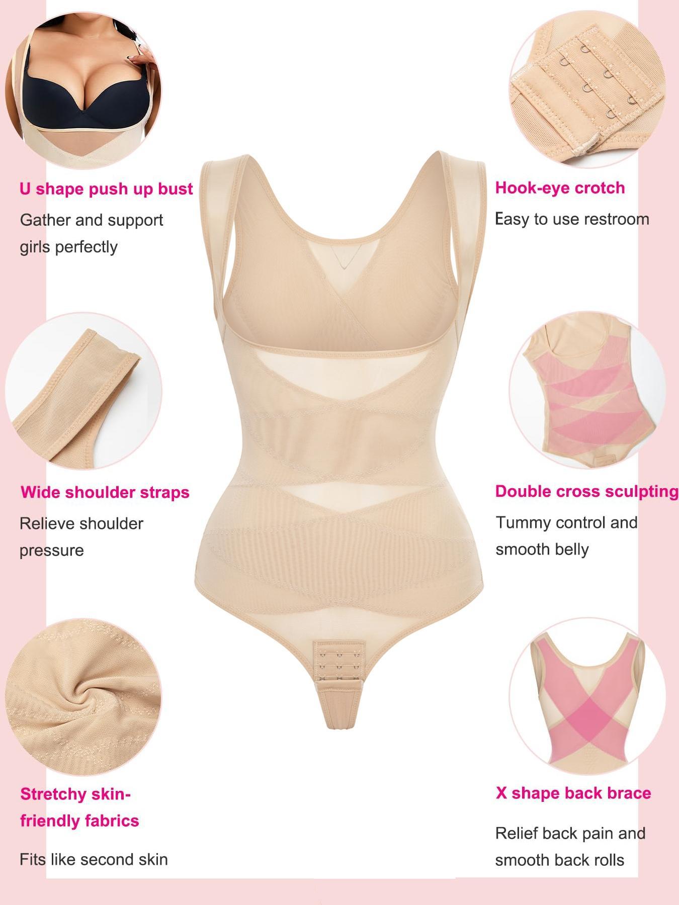 Women's Solid Color Hook-Eye Crotch Design Shapewear Bodysuit, Tummy Control High Stretch Shaper, Women's Shapewear for Daily Wear, Body Sculpting Compression