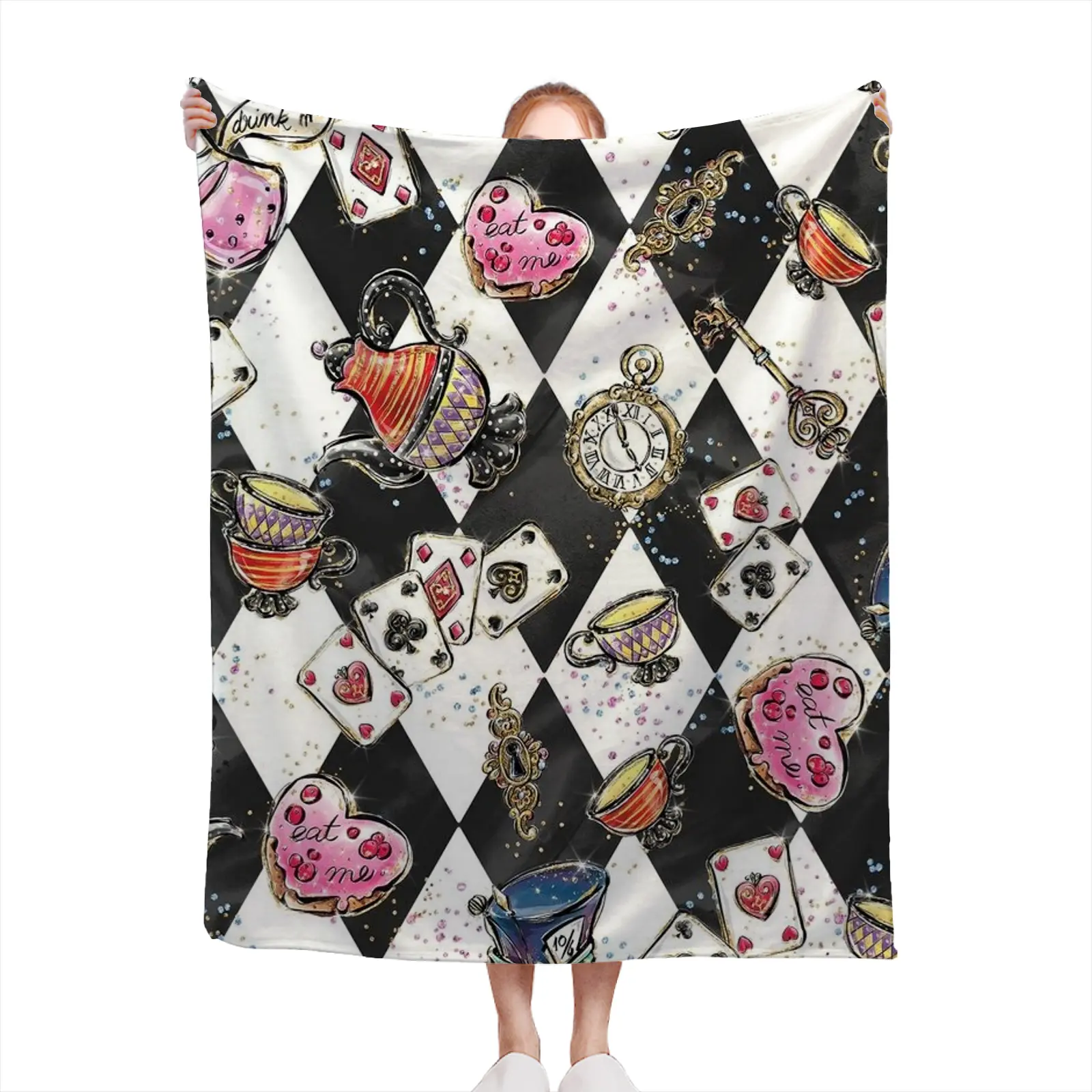 Soft Cozy Throw Blanket Flannel Alice In Wonderland Pattern Printed Lightweight For Sofa Bed Living Room Gift For Her2607230265 Machine Washable Blanket Beds Couches Throw