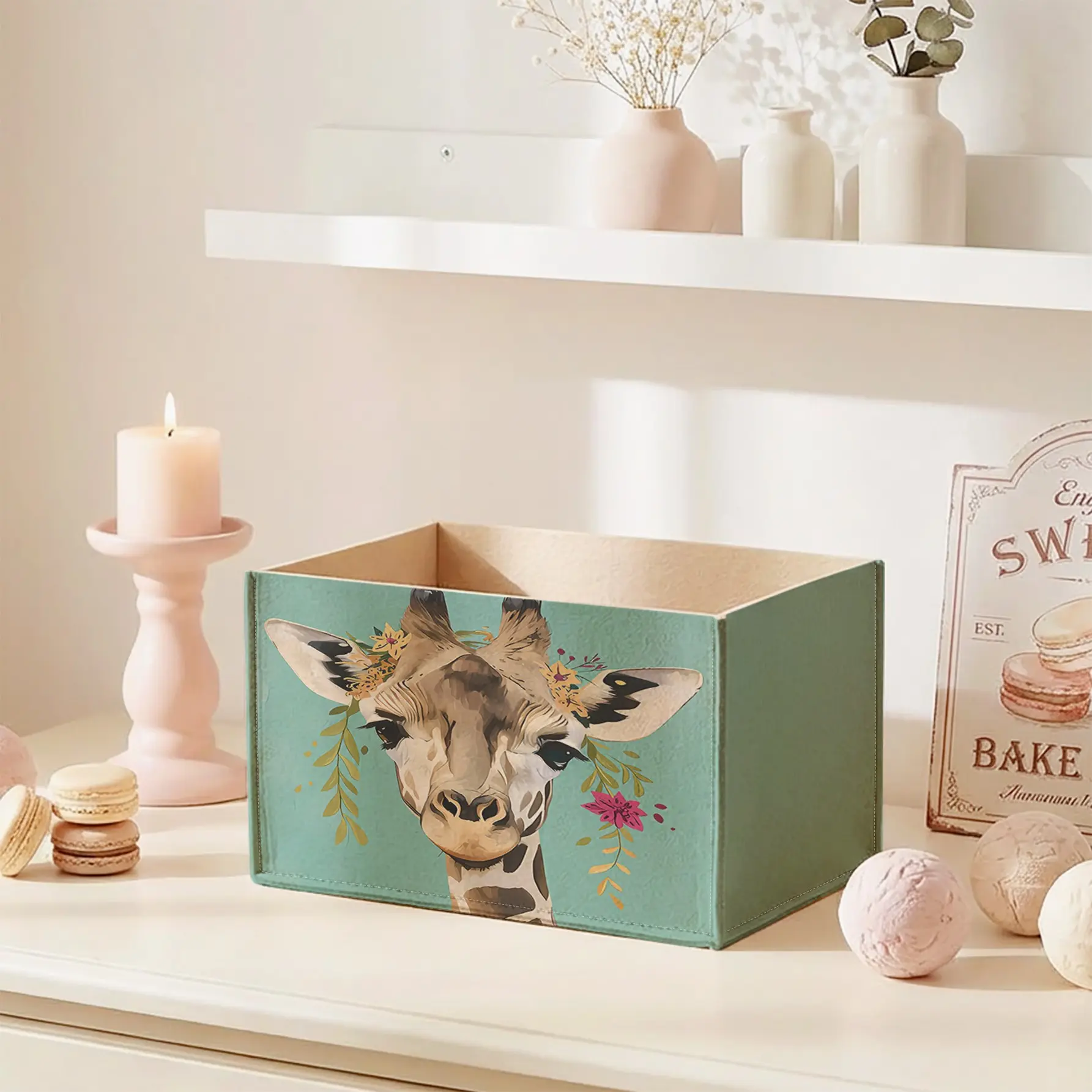 1pc Open Storage Box, Giraffe Pattern 2D Print Desktop Organizer, Custom Design for Stationery/cosmetics, Keep Desk Clutter-Free