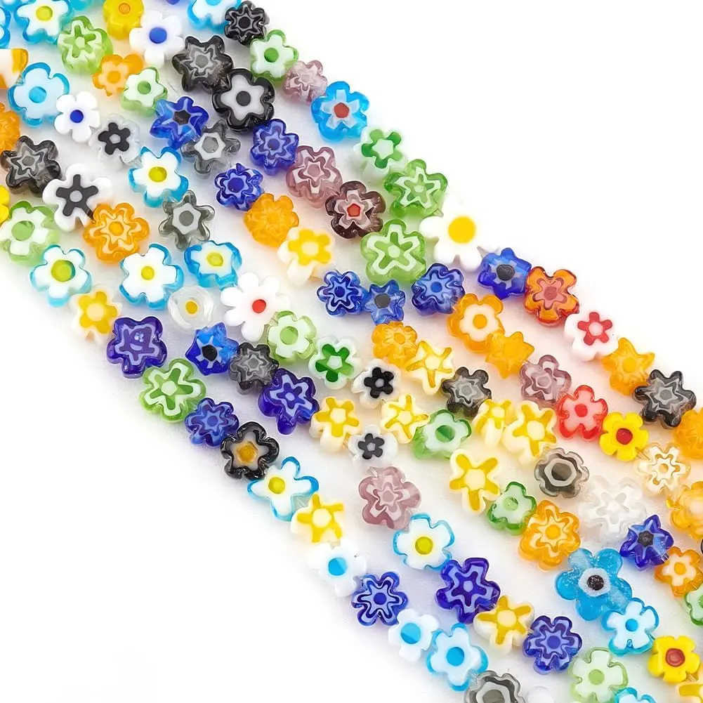 About 264~330 Pcs Millefiori Lampwork Glass Beads 3.7~5.6mm  Flower Millefiori Lampwork Glass Beads 1mm Hole Colorful Flower Spacer Loose Beads for Necklace  Crafts Making