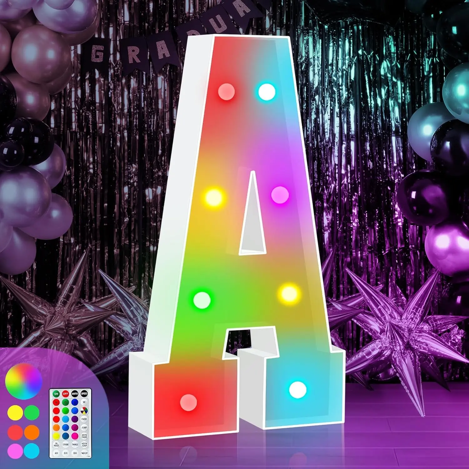 3FT Colorful Marquee 'A' Letter, Baby & Wedding Party decoration, Cardboard Light Up Letters