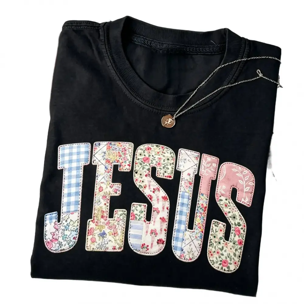 JESUS Patchwork Floral Tee |       Christian Inspirational Vintage Shirt |       Faith Based Oversized Street Style Top