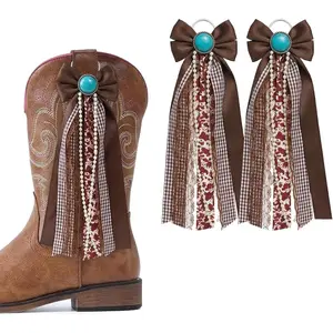 Brown Cow Ribbon Bow Martin Boot Bows, Brown White Buffalo  Satin Ribbons Boot Bows Glitter  Lace Holiday Birthday Farm School Accessory Decor