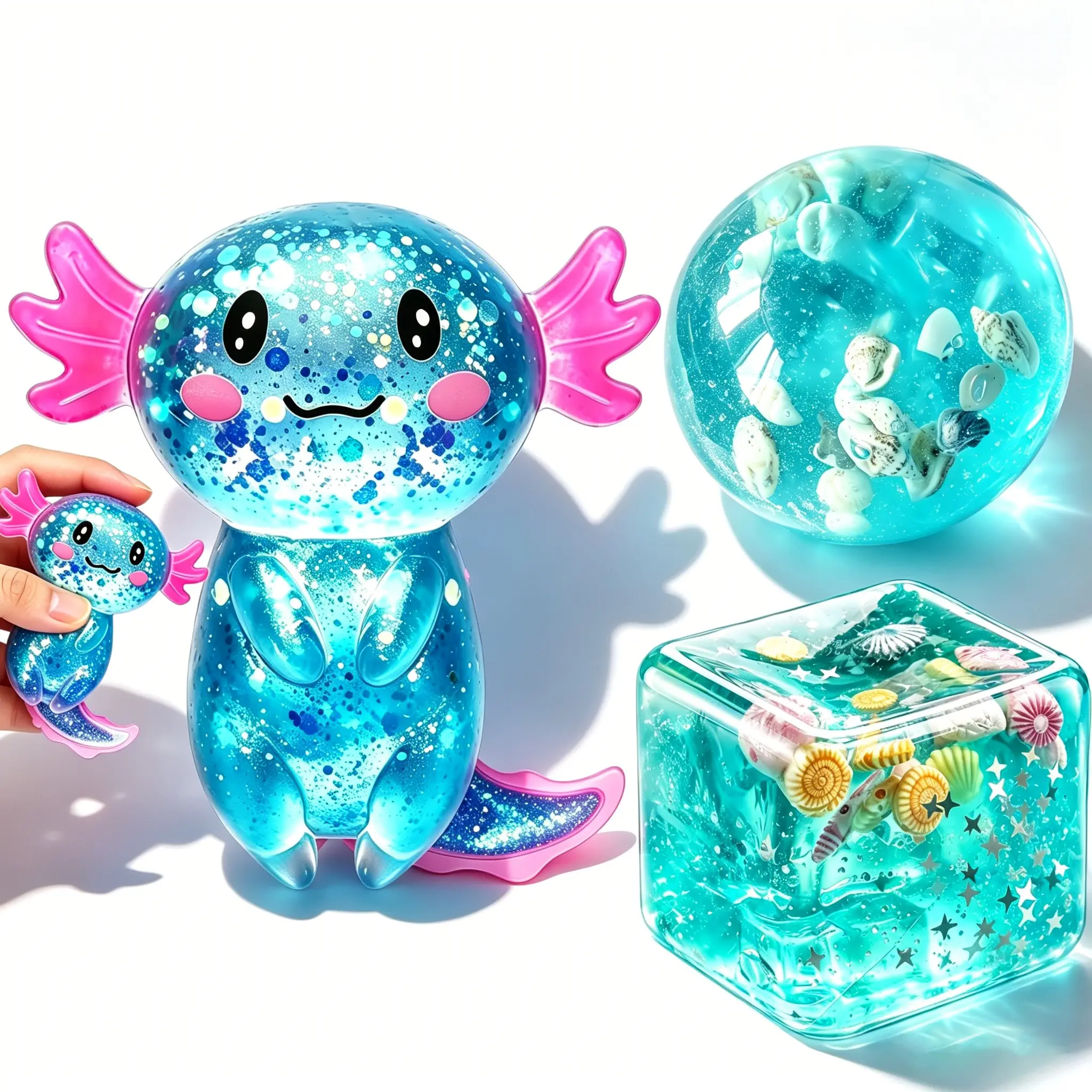 3-Piece Set Cute Ocean Style Stress Relief Toy Kit, Soft Elastic Toys for Office Classroom Party Birthday Gifts, Portable Stress Relief Toys, Tpr Kawaii Squishies, Squishies Fidgets