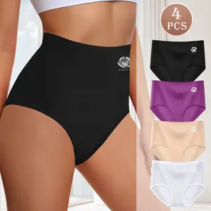 QUASTI Women's 4-Pack High Waisted Cotton Panties, High Stretch Seamless Breathable Briefs, Flat Belly Slimming Comfort Everyday Underwear, No Show Soft Full Coverage, S-XXL