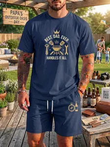 Luxury American Casual, Soft Stretch Crown Grill Wrench Print Men’s Set for Dads 32-62, Patio Beer Party Outfit, Viral Practical Father’s Day Gift Tracksuit