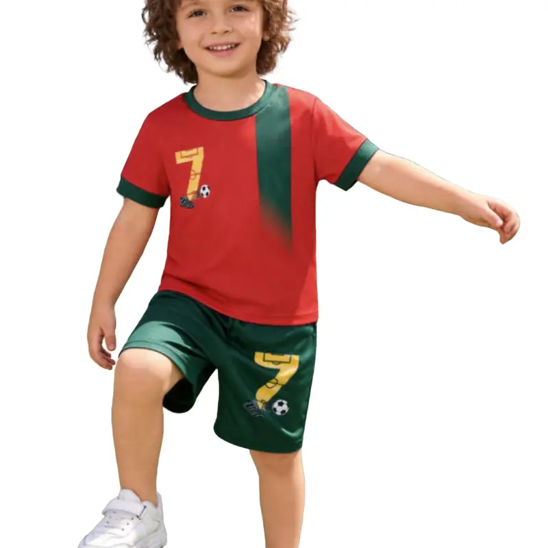 Boys' Summer Quick-Dry Fabric Short Sleeve Tee & Shorts Set, Sports Clothing Set for Football Kits, Ideal for Outdoor Activities, Perfect Holiday Gift