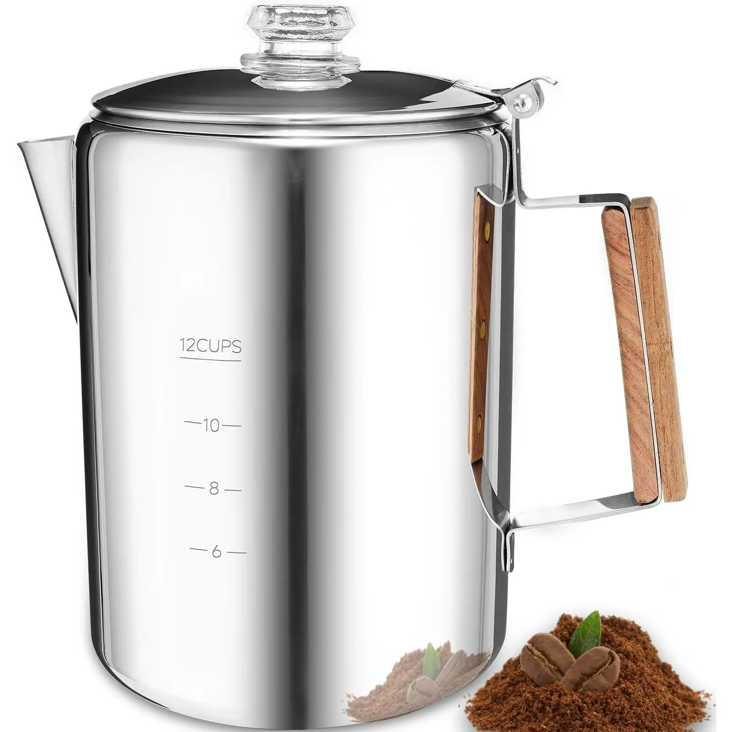 12-Cup Stainless Steel Camping Percolator Coffee Pot, Stove Top Non Electric Coffee Maker for Outdoors & Home, Aluminum-Free & Plastic-Free, Fast BrewingGift