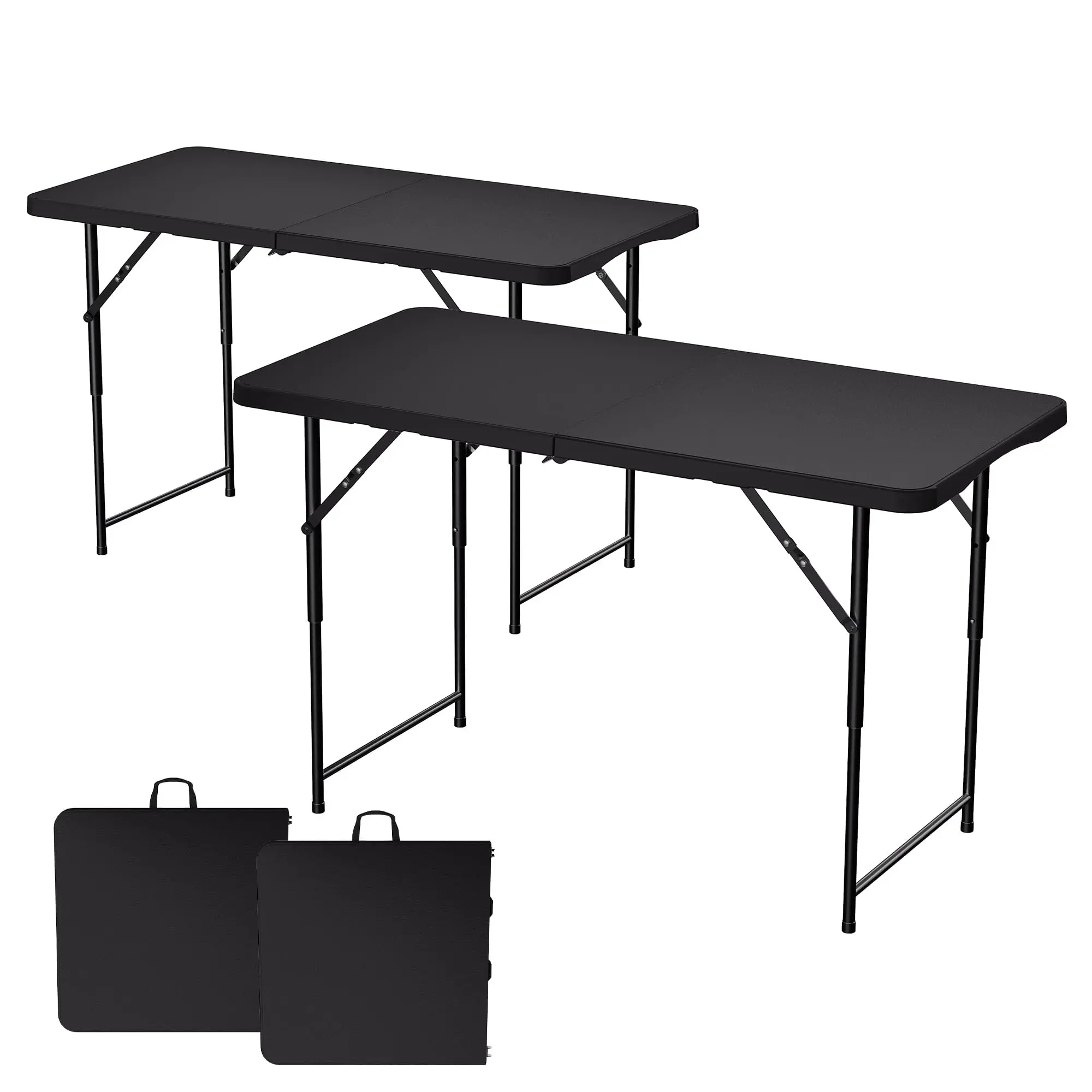 4FT Folding Table 2 Pack, Adjustable Height Portable Utility Tables with Carry Handle, HDPE Tabletop & Heavy Duty Metal Frame, 400 lb Capacity for Camping, Picnic, Party, Indoor Outdoor Use