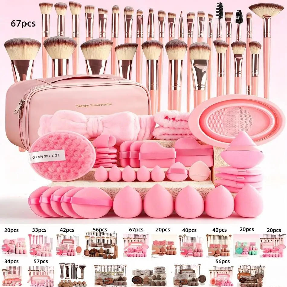 Makeup Brush Set with Sponge & Puff, Ultimate Beauty Tools Kit, Complete Cosmetic Brushes Collection for Flawless Application