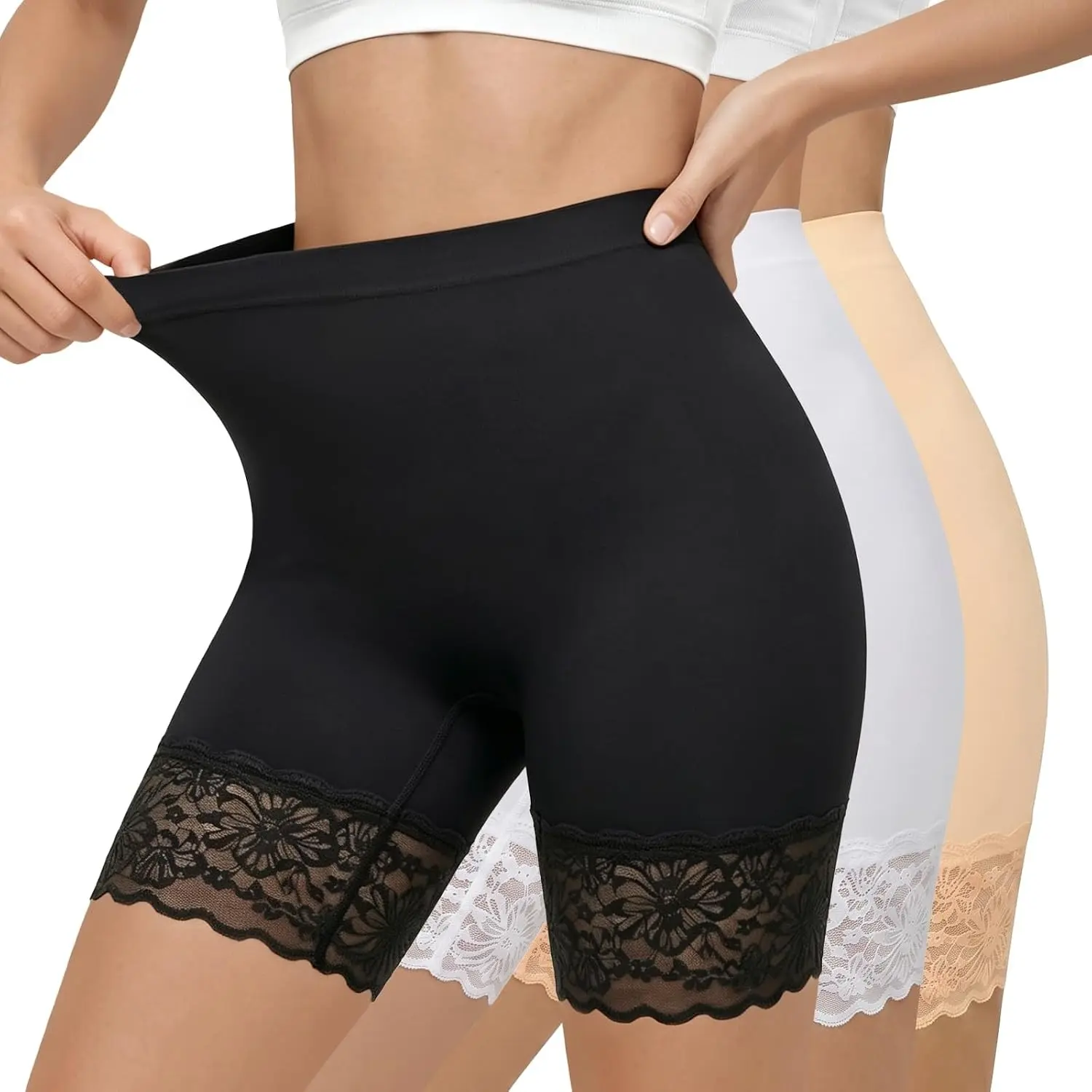 3pcs Lace Slip Shorts for Under Dresses Women, Anti Chafing Shorts Women, Bloomers Boyshorts Panties Lace leggings