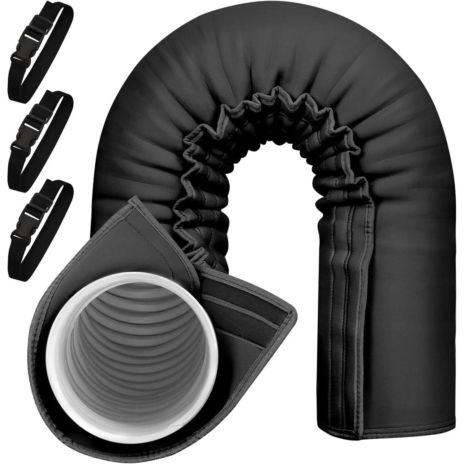Portable AC Hose Insulation Sleeve,Portable Air Conditioner Hose Cover Wrap,Fits for 5" & 5.9" Diameter Exhaust Hose,Insulated Hoses Duct Vent Cover, Easy to Install with 3 Adjustable Straps, Black