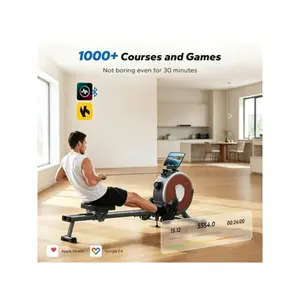 Rowing machine, home-use magnetic resistance rowing machine, 16-level silent resistance, dual slide rail design, maximum load capacity of 350 pounds, compatible with the Summervibes app