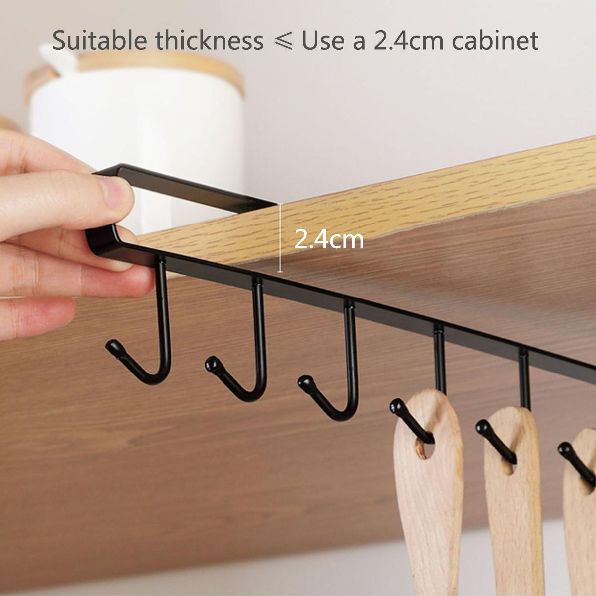 (Without Screws) Cup Hook Shelf, 1 Count Multifunctional Under Cabinet 6 Hooks Cup Storage Rack, Home Organizer for Kitchen Bathroom Bedroom, Wall Mounted Organizer