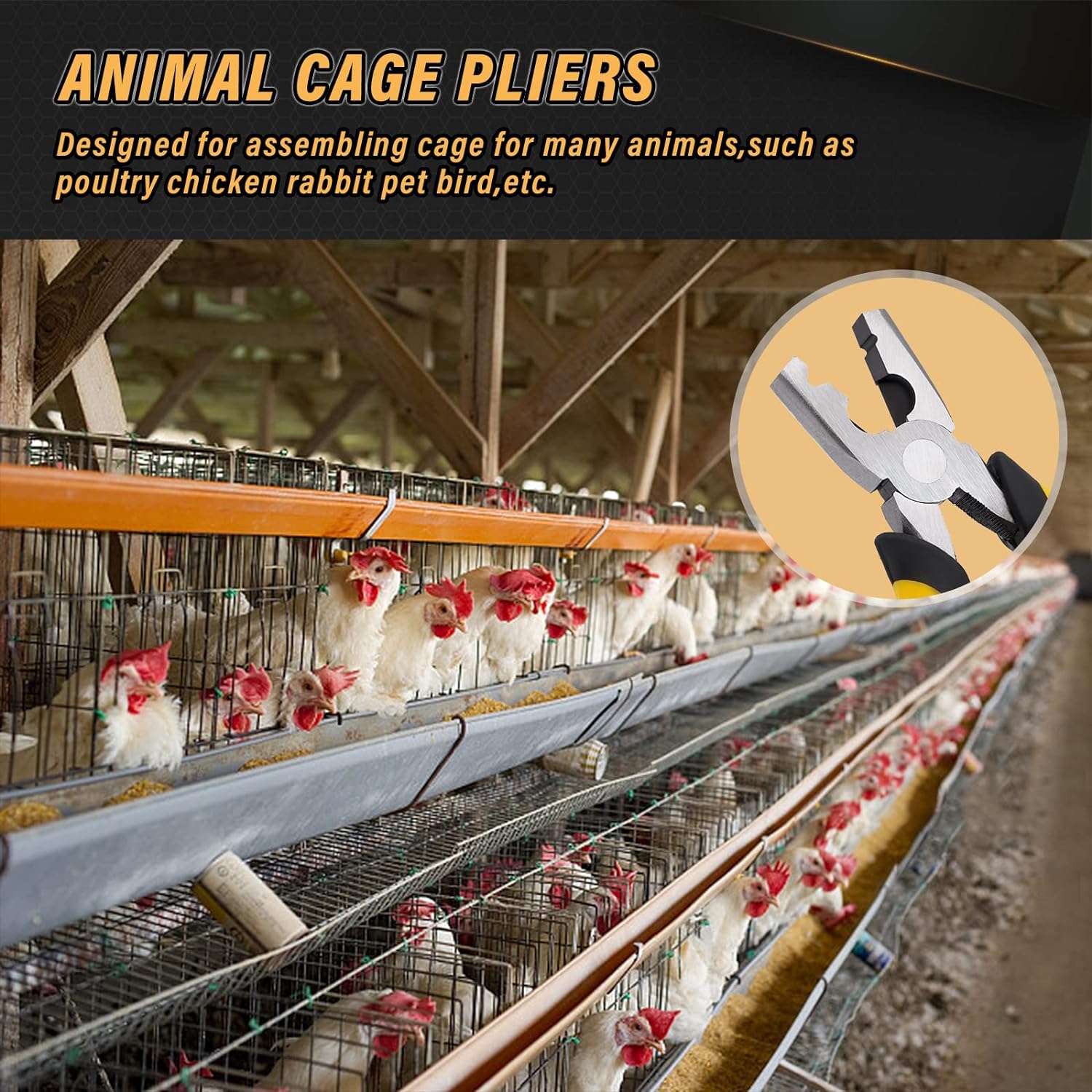 300pcs/900pcs Metal Clips for Rabbit & Chicken Cages Yellow/Orange/Green with Fence Pliers Hog Rings Installation Pliers & Snap Ring Pliers Wire Clamp Tool for Bird & Quail Wire Mesh Cage Building & Installation - Wirepliers