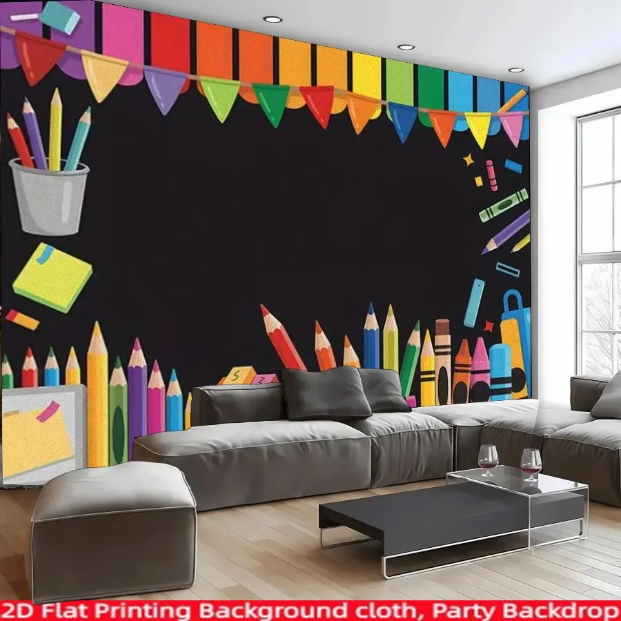 Colorful flags, stationery frames, Decorative banner, back to school theme polyester background banners, suitable for home decor, offices, back to school parties, anniversaries, indoor and outdoor parties, photography background fabrics