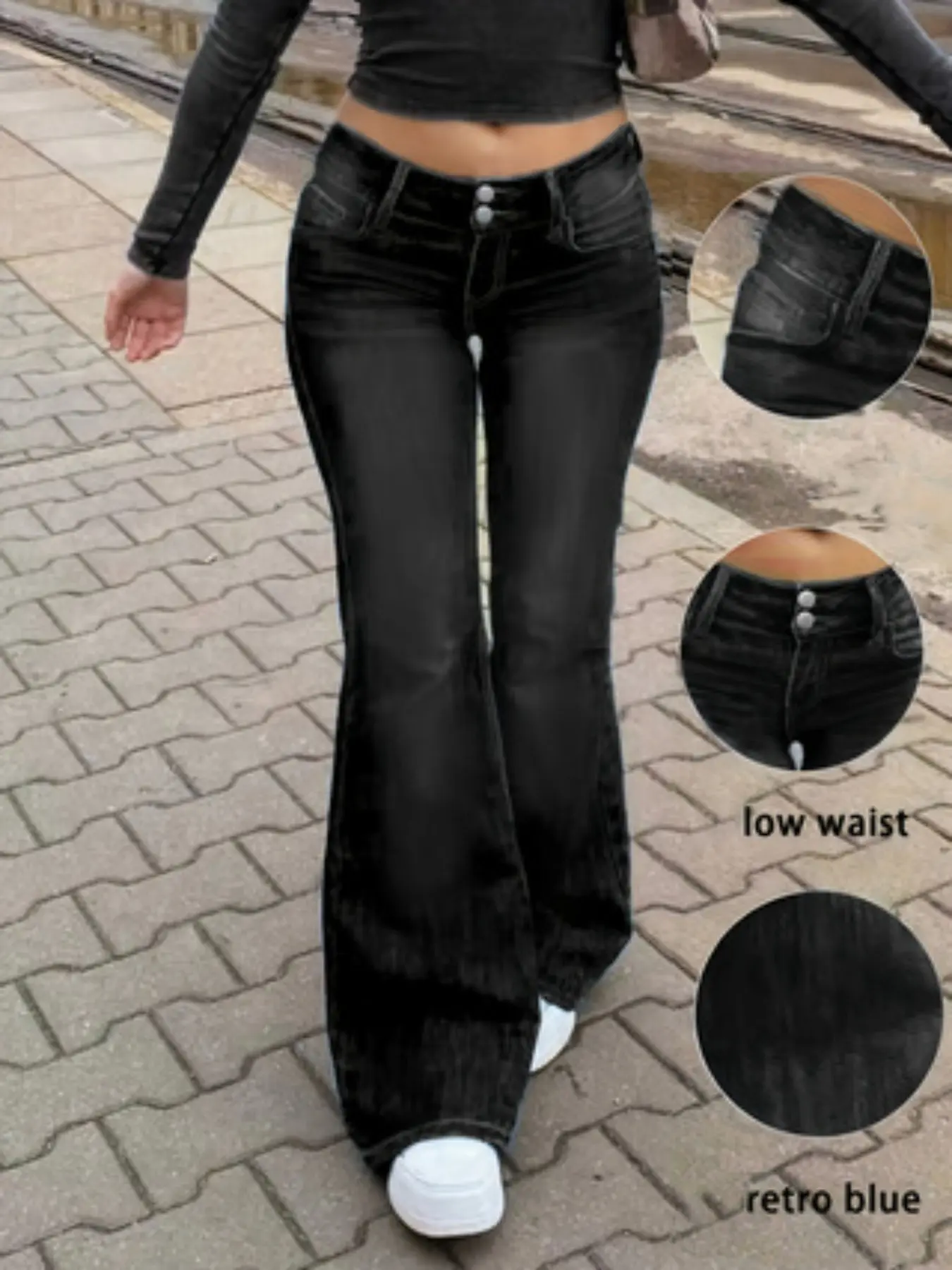 Fashionable Casual Daily Women's Versatile High Elastic Denim Low Waist Flare Pants, Comfortable and Stylish, Perfect for Everyday Wear
