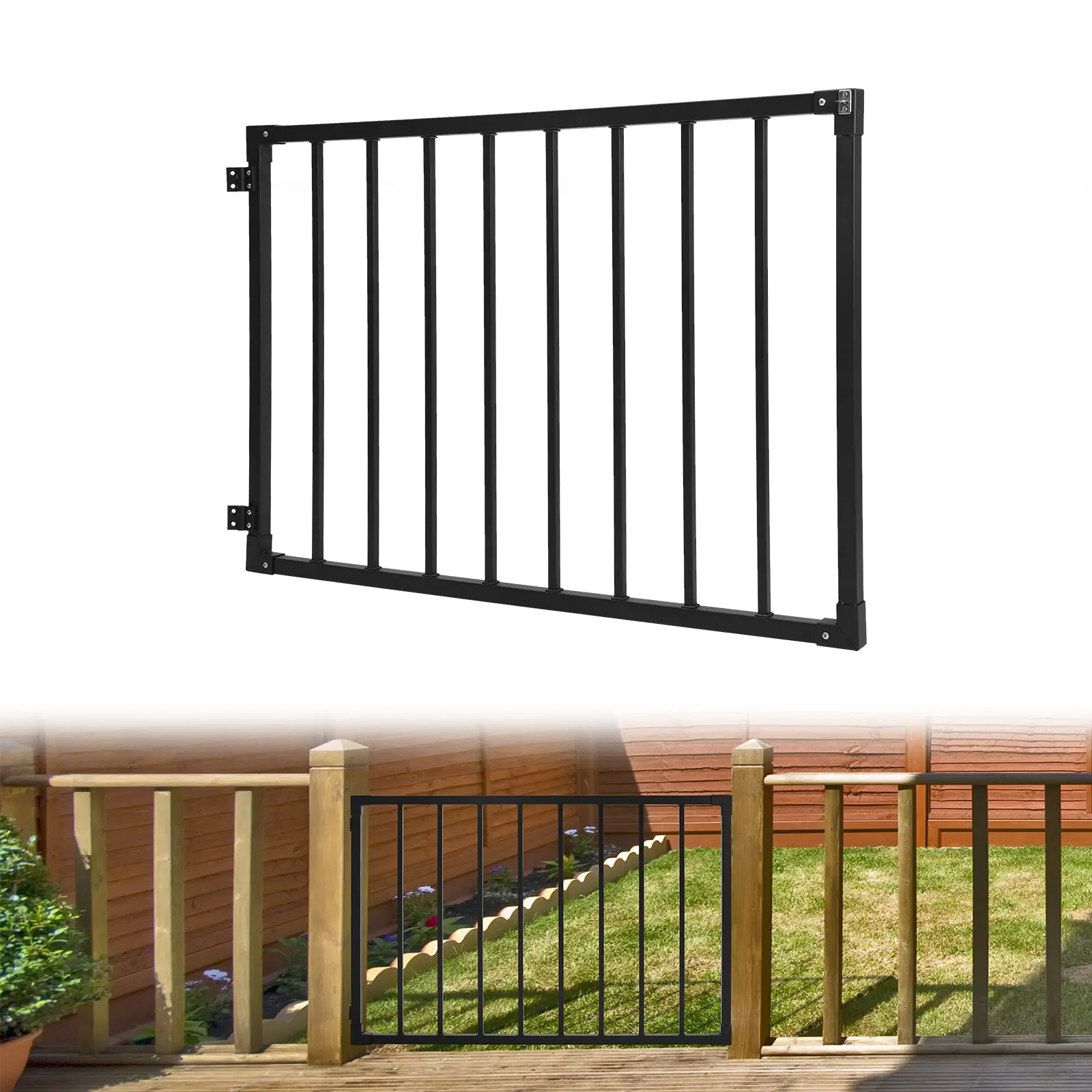 Galvanized Steel Patio Safety Gate Complete Kit - Adjustable Cuttable Sizes 36x48in, 42x48in, Anti-Rust Finish, Easy Installation with Hinges & Latch, Ideal for Porch, Deck