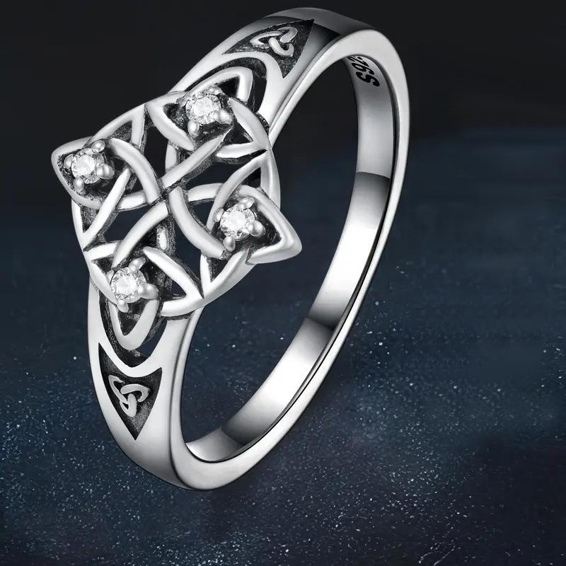 Vintage Knot Trinity Ring European American Witch Amulet Inlaid Crystal Design Stackable Bridal Jewelry