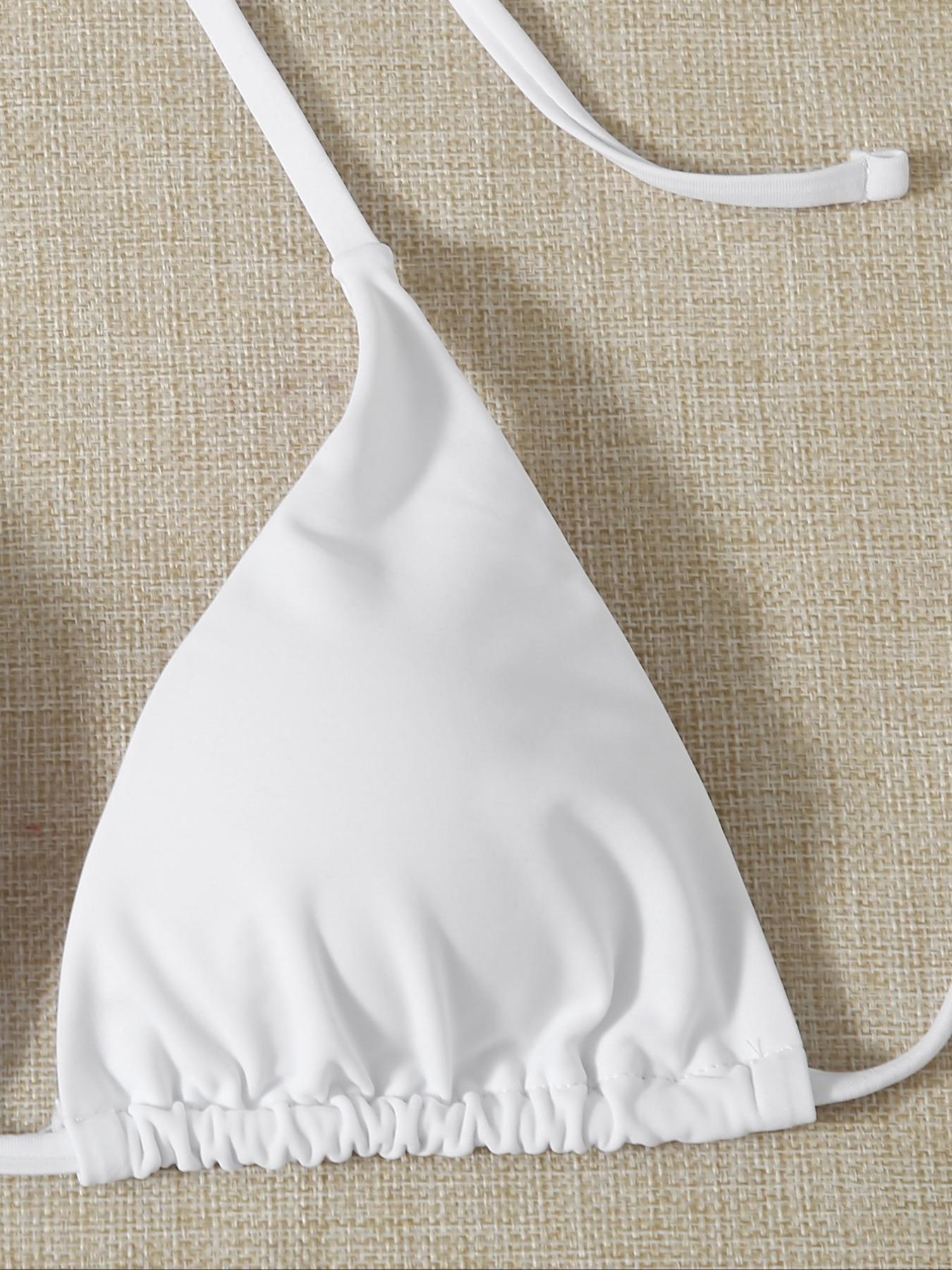 Three-Piece Set Women's Solid Bikinis Set,  Casual Padded Triangle Halter Swim Top & Tie Side Swim Bottom & Cover Up Skirt Set for Beach Holiday Vacation, Summer Outfits 2026, Plain Bikini Set