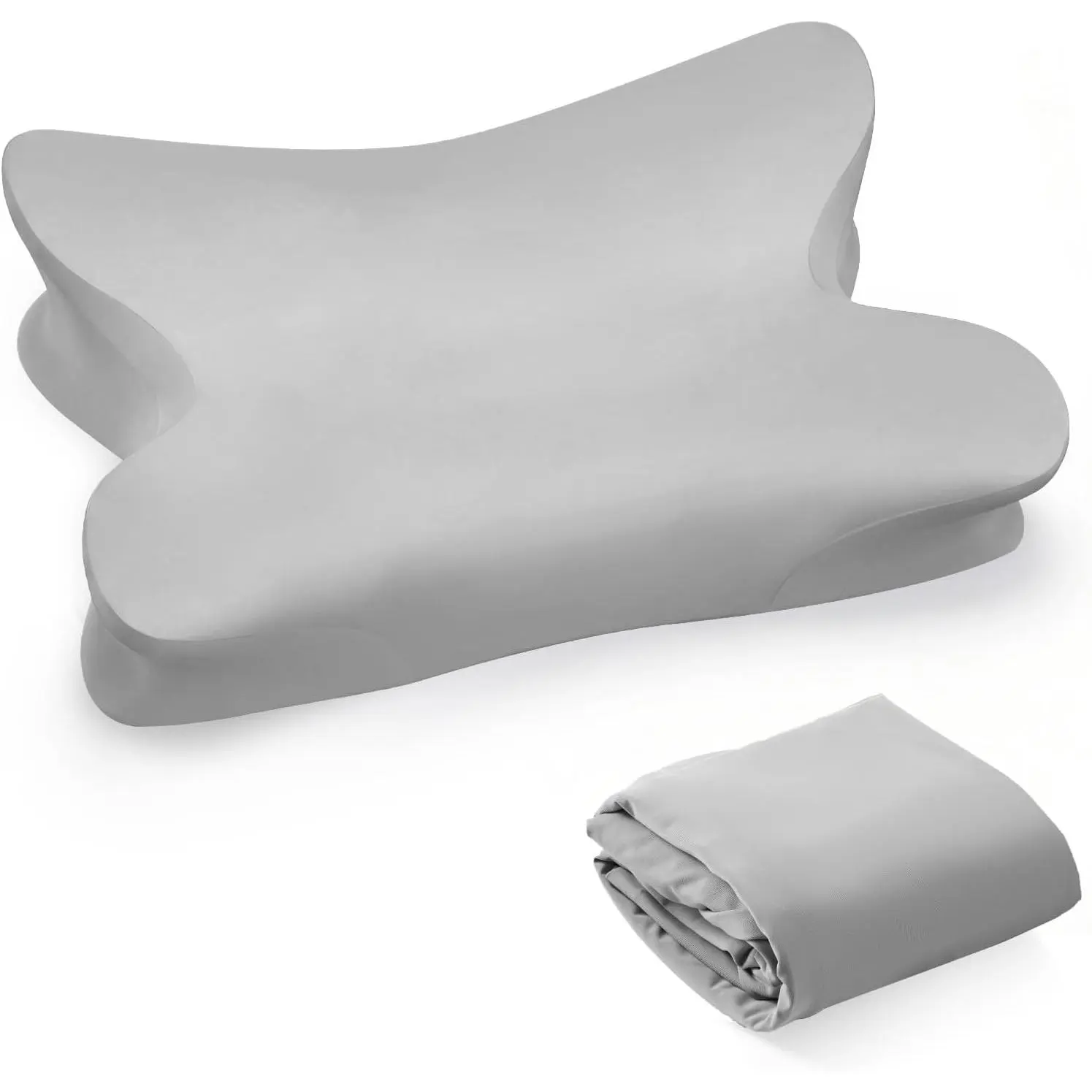 Cooling Cervical Neck Pillowcase for Pain Relief (Only Pillow Case) Ergonomic Pillowcase with Zipper Breathable Cool Pillow Cover for Side Back Stomach Sleepers(Gray)
