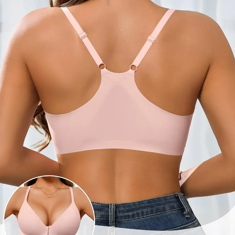 1/2/3/4 Pack Simple Comfortable Seamless Front Buckle Jelly Bra Bralettes, Push-Up Cross Back Design, No Underwire Adjustable Straps, Women's