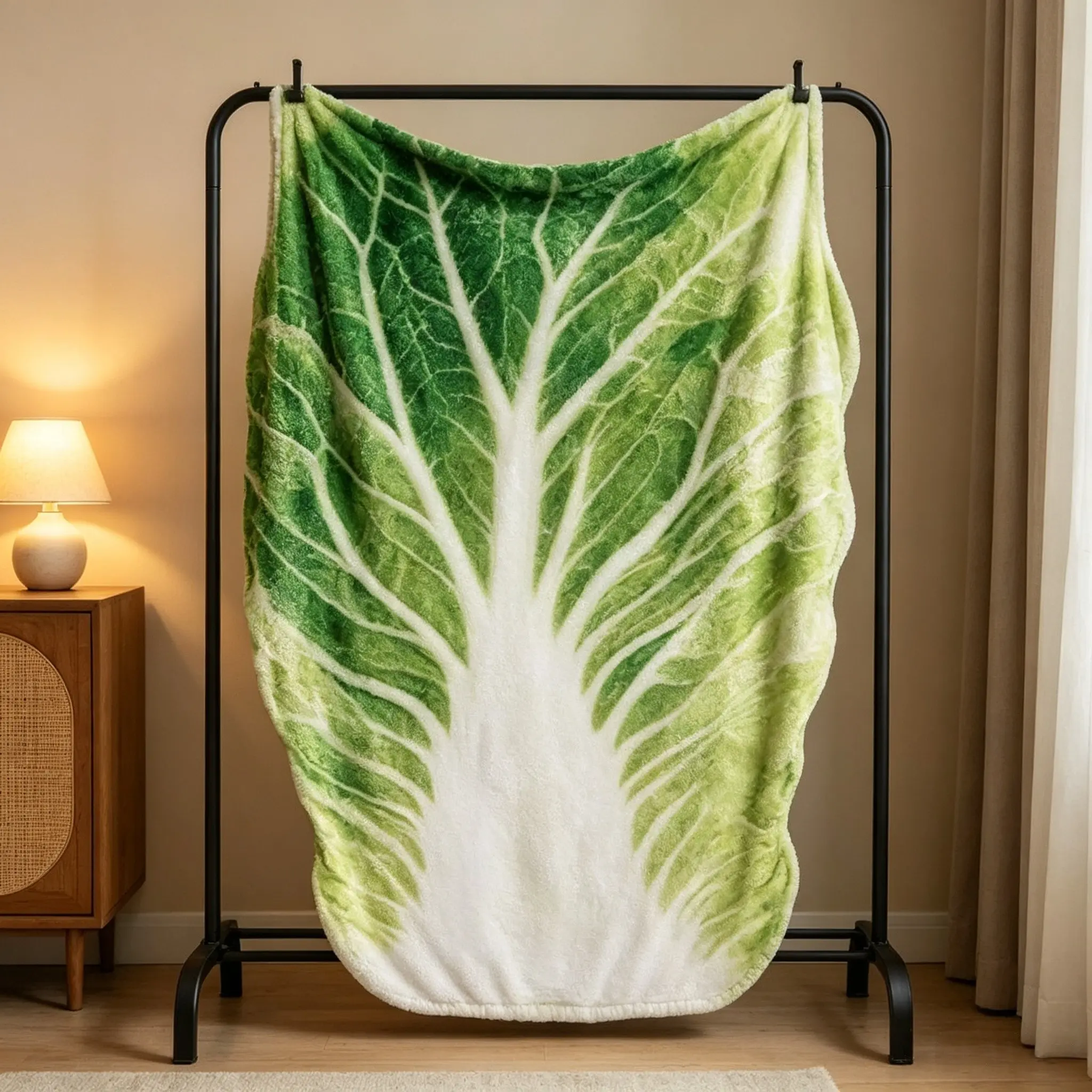 Funny Bok Choy Shape Flannel Blanket, Cozy Nap Cover for Office Sofa, Warm Shoulder Wrap, Unique Design Throw Blanket