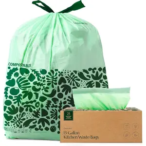 Compostable Trash Bags with Drawstring (13 Gallon, 25 Units, Tall), BPI Certified For Kitchen Compost