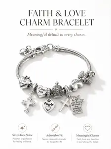 Women's Charm Bracelet, Cross Bible Heart Crown Angel Pendant Snake Bone Chain Jewelry, Personalized Daily Party Accessory