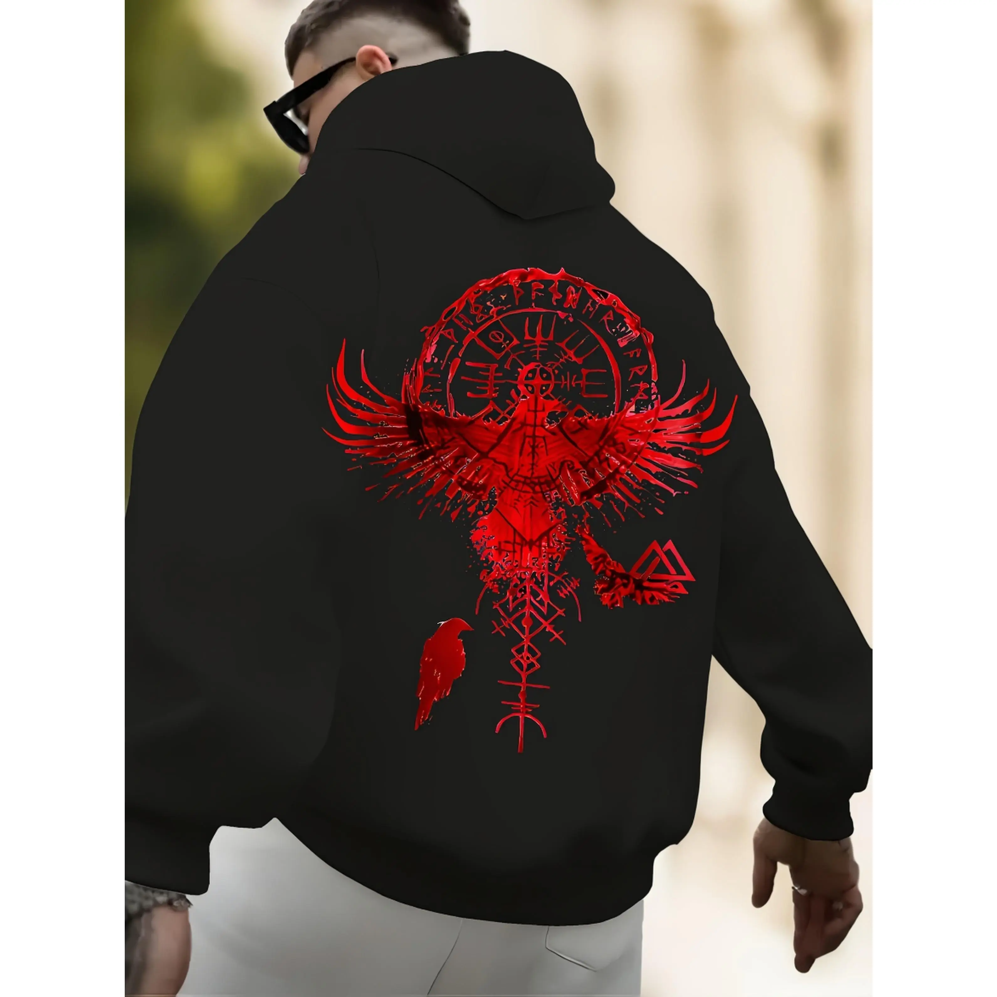 Plus-size men's zip-up hoodie, oversized zip-up sweatshirt with Viking totem 3D print.
