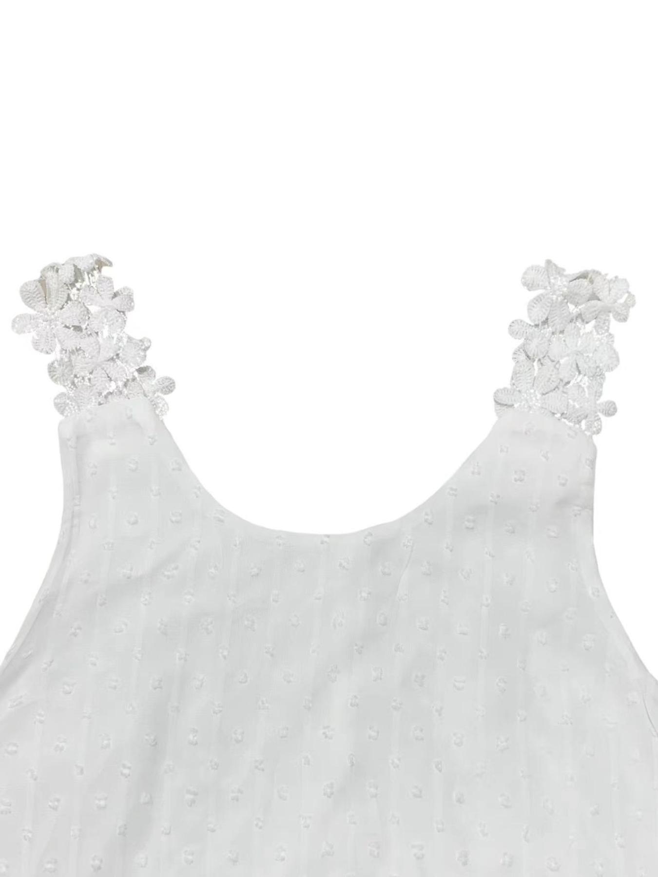 Women's Floral Applique Patchwork Round Neck Tank Top Cami Spaghetti Strap