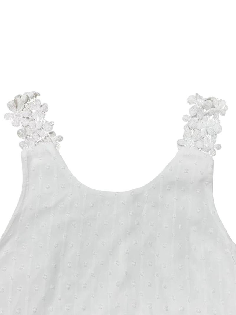 Women's Floral Applique Patchwork Round Neck Tank Top Cami Spaghetti Strap