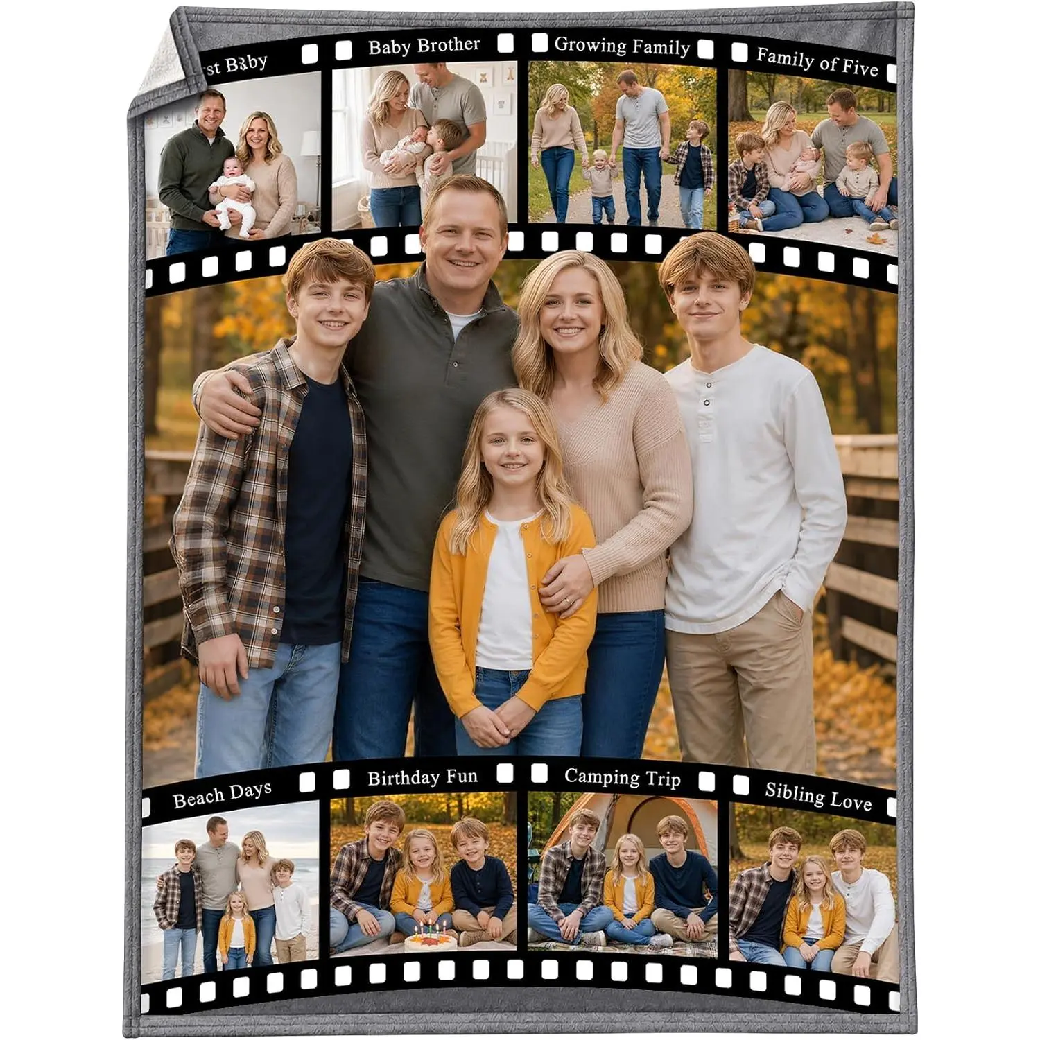Custom Family Photo Blanket with Picture & Text, Personalized Family Story Blanket, Made in USA , Custom Picture Blanket for Mom, Dad, Grandparents, Kids, Birthday