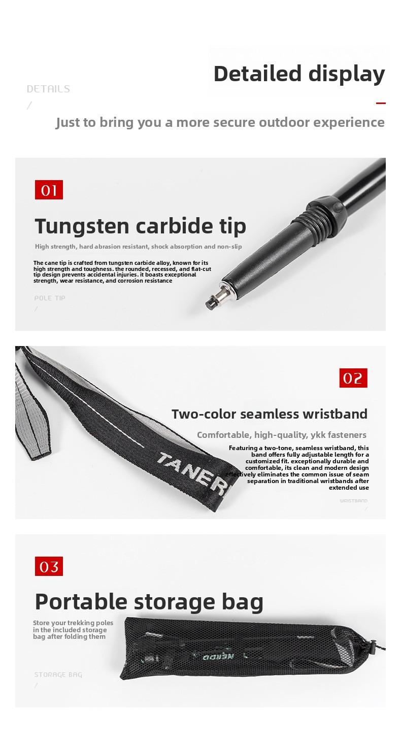 Aluminum alloy folding trekking pole, ultra-light and ultra-short, telescopic outdoor walking stick for hiking and climbing, 5-section walking pole