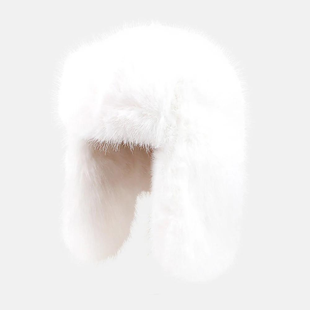HT4567 Fluffy Fur Hat Women White Black Blue Russian Hat Thick Warm Ski Earflap Cap Female Ushanka Winter Hat Ladies Russian Cap