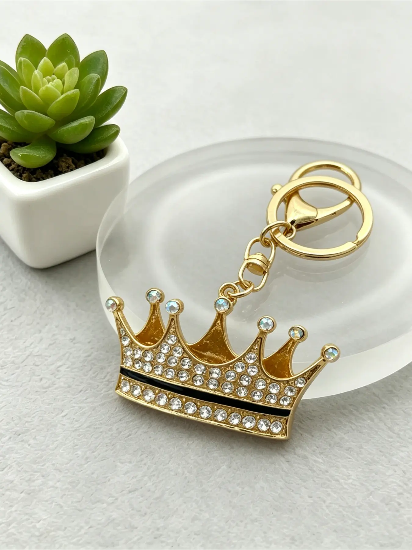 Gold Rhinestone Crown Keychain Key Ring Bling Queen Bag Charm Pendant Cute Princess Accessories For Women Girls