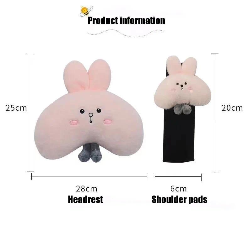 Woman Girl Neck Cushion Rabbit Car Accessories Seat Belt Shoulder Pad Animal Cervical Pillow Universal Headrest Cute Neck Pillow