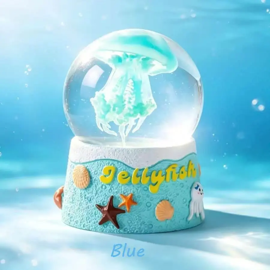 Jellyfish Snow Globe - Creative Sea Life Decor, Multi-Colors Crystal Ornament, Home Supplies Statue & Figurine for Living Room, Bedroom, Creative Decor