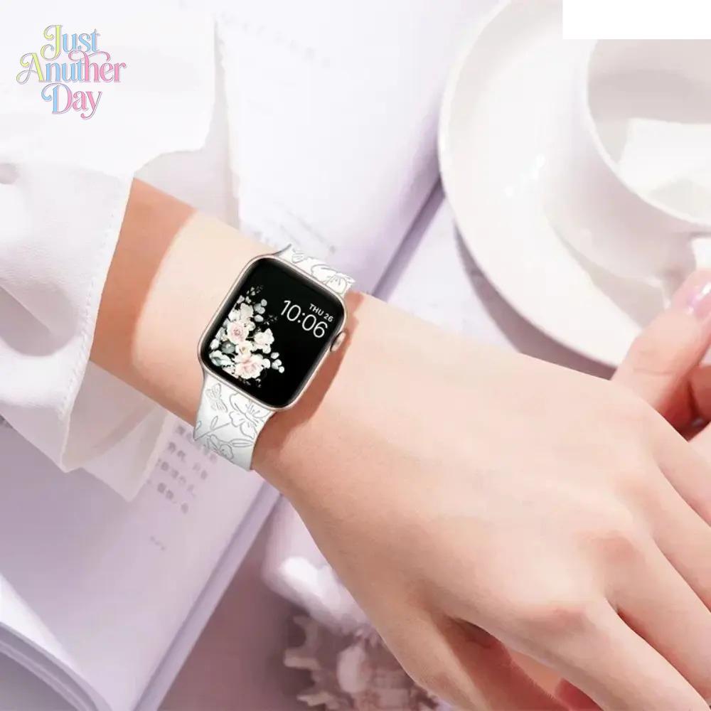 Engraved Floral Watch Band – Fashion Bracelet Strap for Apple Watch, Fits 38–49mm