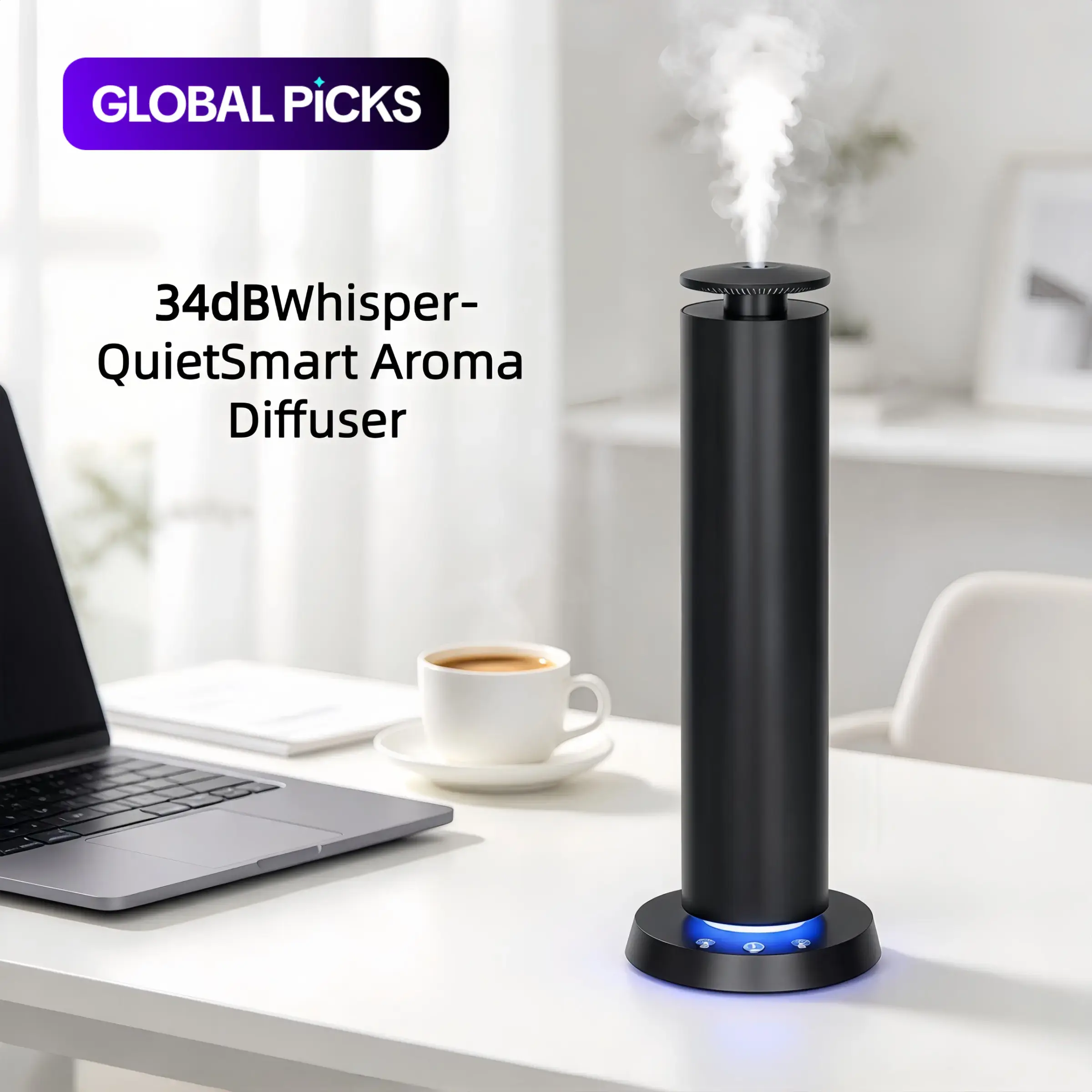 Charging Smart Aroma Diffuser, Quiet Operation at 34db, USB-PD Charging, APP Control, Aluminum Alloy Base, Ideal for Office & Home Use #GLOBAL PICKS