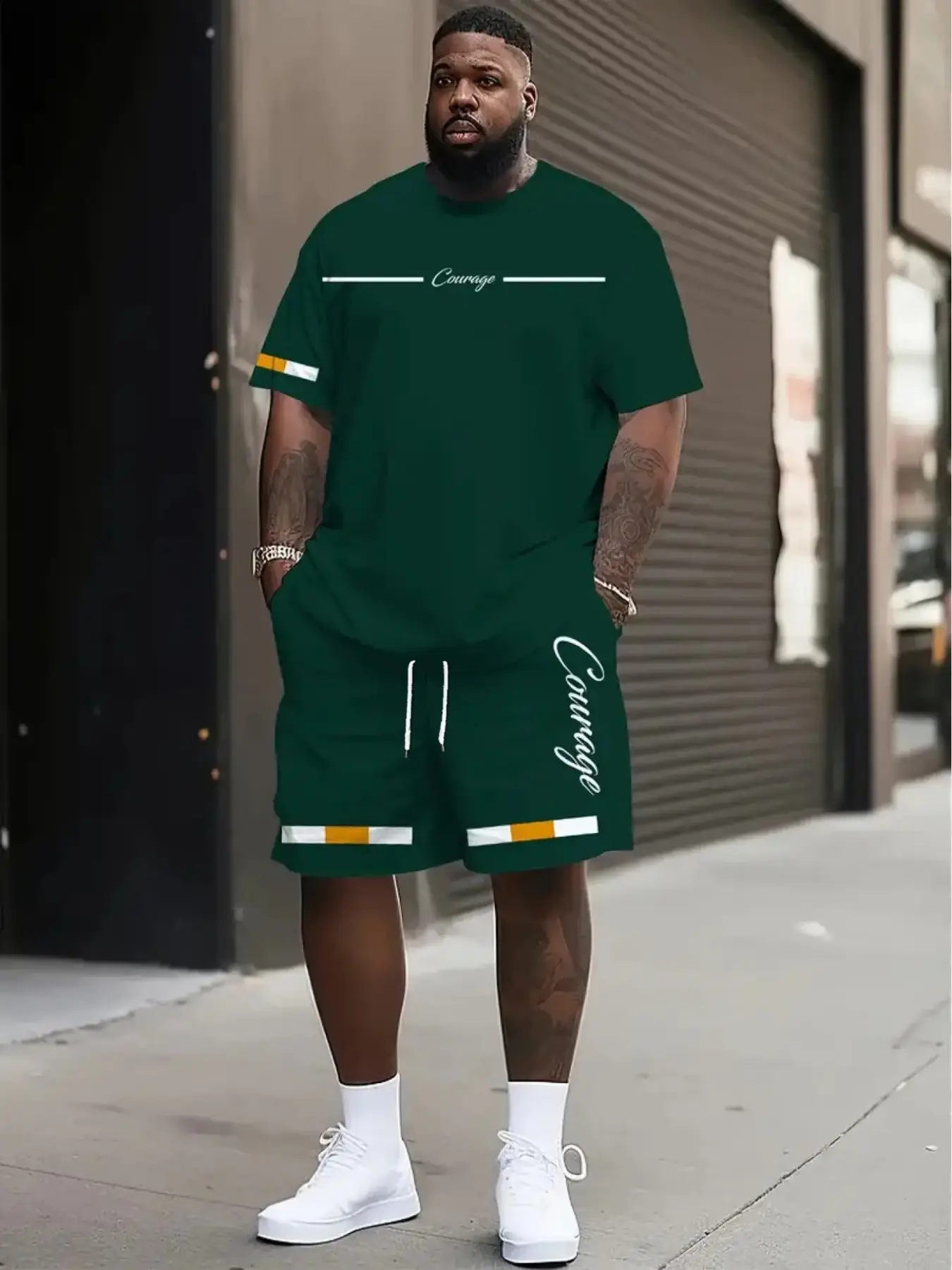 Men's Plus Size 3D Print Casual Two-Piece Set, Breathable Comfort Summer Outdoor Sports Short Sleeve Top, Soft Fabric, Loose Fit Daily Wear, Men's Gift