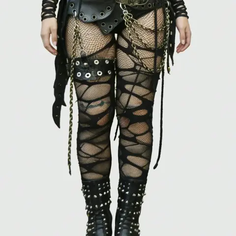 Women's Punk Style 2-Piece Set, Fishnet Pantyhose and Ripped Tights, Perfect for Daily Wear, Parties, and Music Festivals