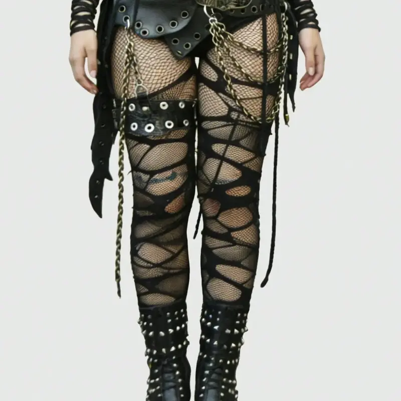 Women's Punk Style 2-Piece Set, Fishnet Pantyhose and Ripped Tights, Perfect for Daily Wear, Parties, and Music Festivals