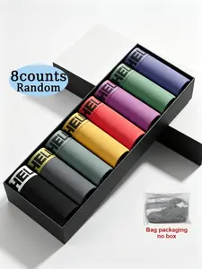 8 Pcs Men's Basic Underwear Set, Random Colors, Stretchy Breathable Non-Sweaty, Comfortable for Commute Sports Home Use