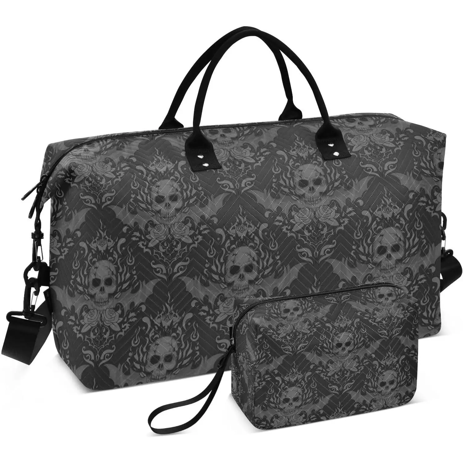 Gothic Skull Quilted Travel Bags Weekender Duffle Bags | With Toiletry Bag Carry  Overnight Duffels Yoga Gym Bag for Airplanes Business