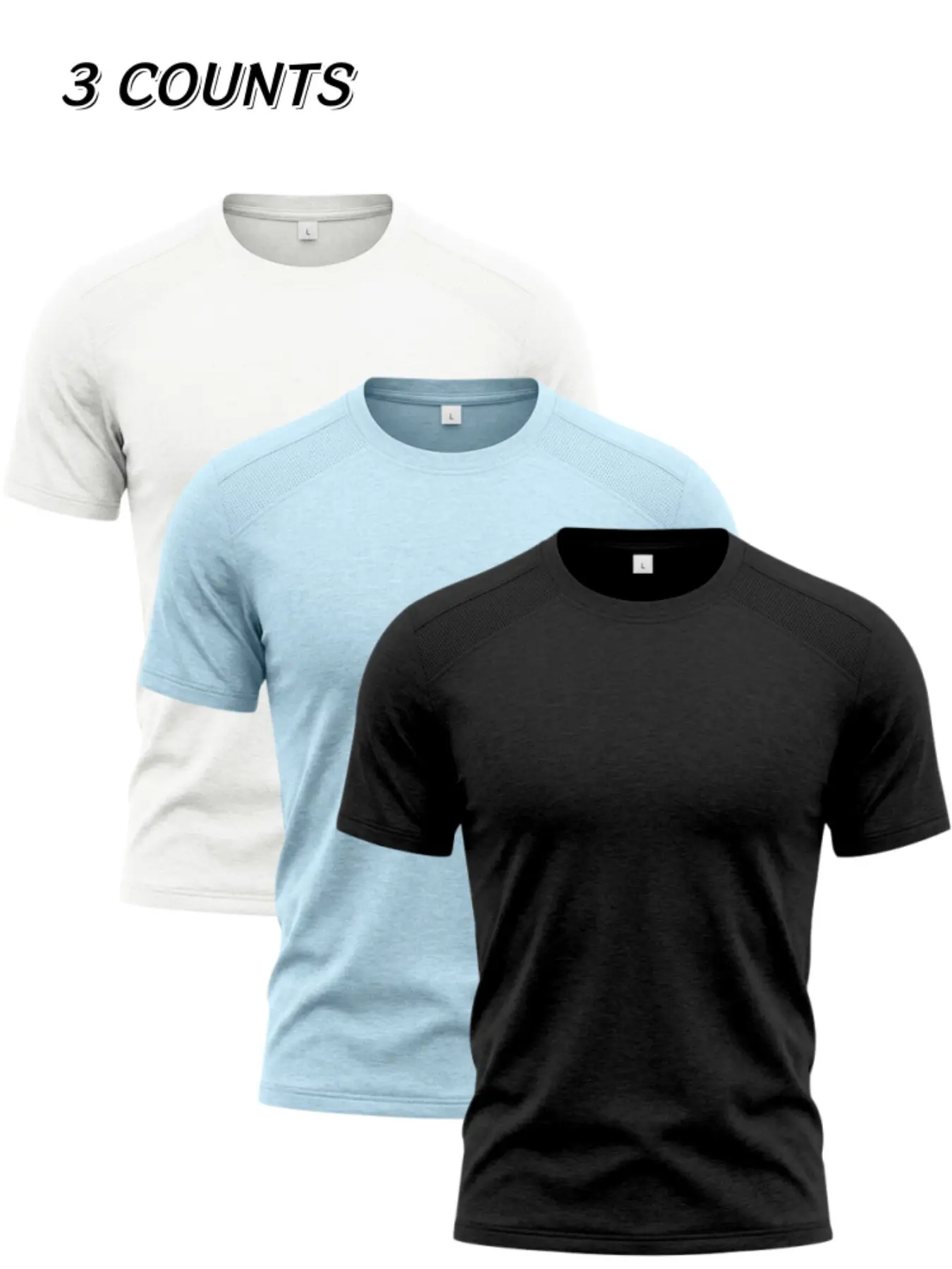 3 Pack Men's Raglan Crew Neck Athletic T-Shirts, Mesh Splicing Quick Dry Breathable Short Sleeve Tees, Slim Fit Solid Color Muscle Workout Gym Casual Basic Summer Tops Multipack