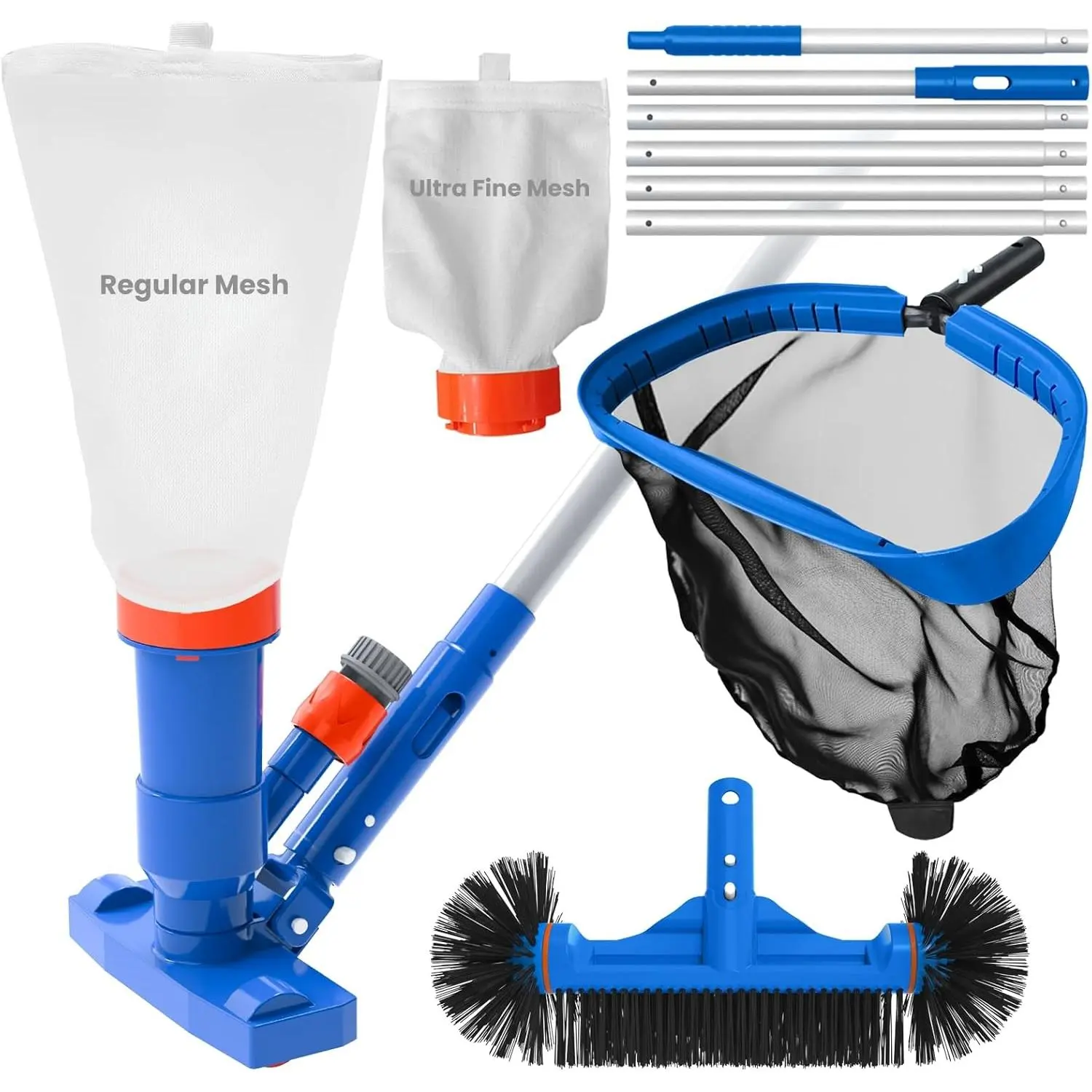 Pool Cleaning Kit with Spa Jet Vacuum Cleaner, 8-Foot Pole, Leaf Rake Net & Round Brush for Inflatable and Above-Ground Pools